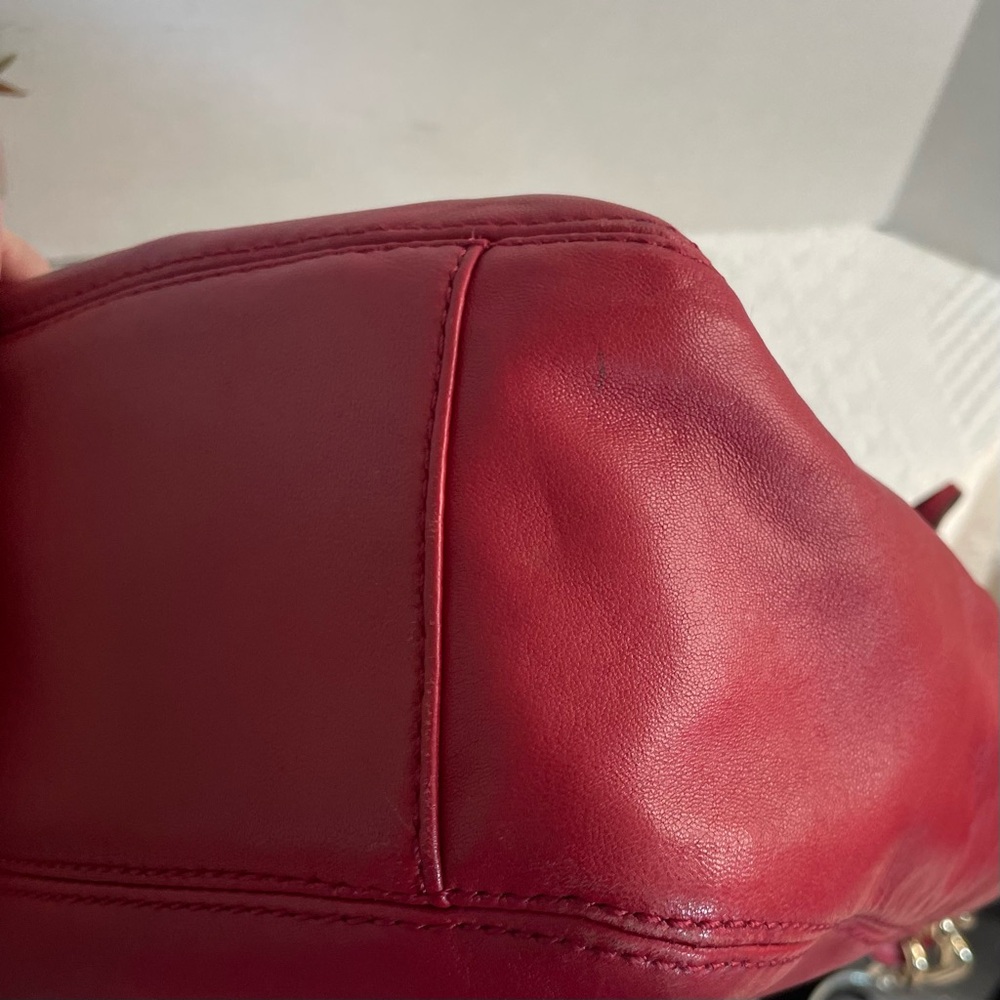 Michael Kors Red Leather Shoulder Hobo with Gold Double Chain Strap - Picture 11 of 15